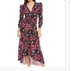 Isabel Marant Albini ruched floral-print stretch-silk‎ crepe midi dress. Size 38